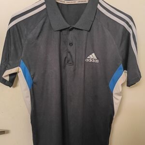 Adidas Men's Black Polo Shirt with Blue Accents